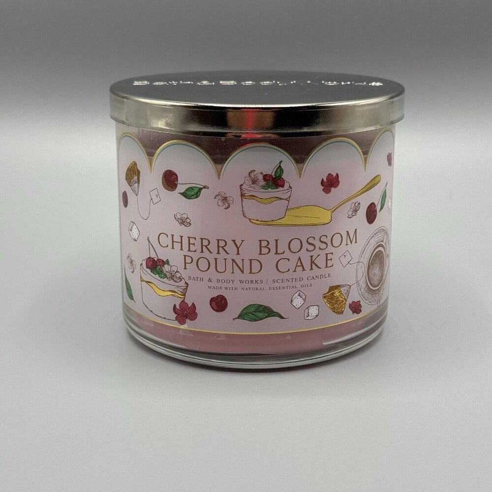 Bath & Body Works 3 Wick Candle CHERRY BLOSSOM POUND CAKE